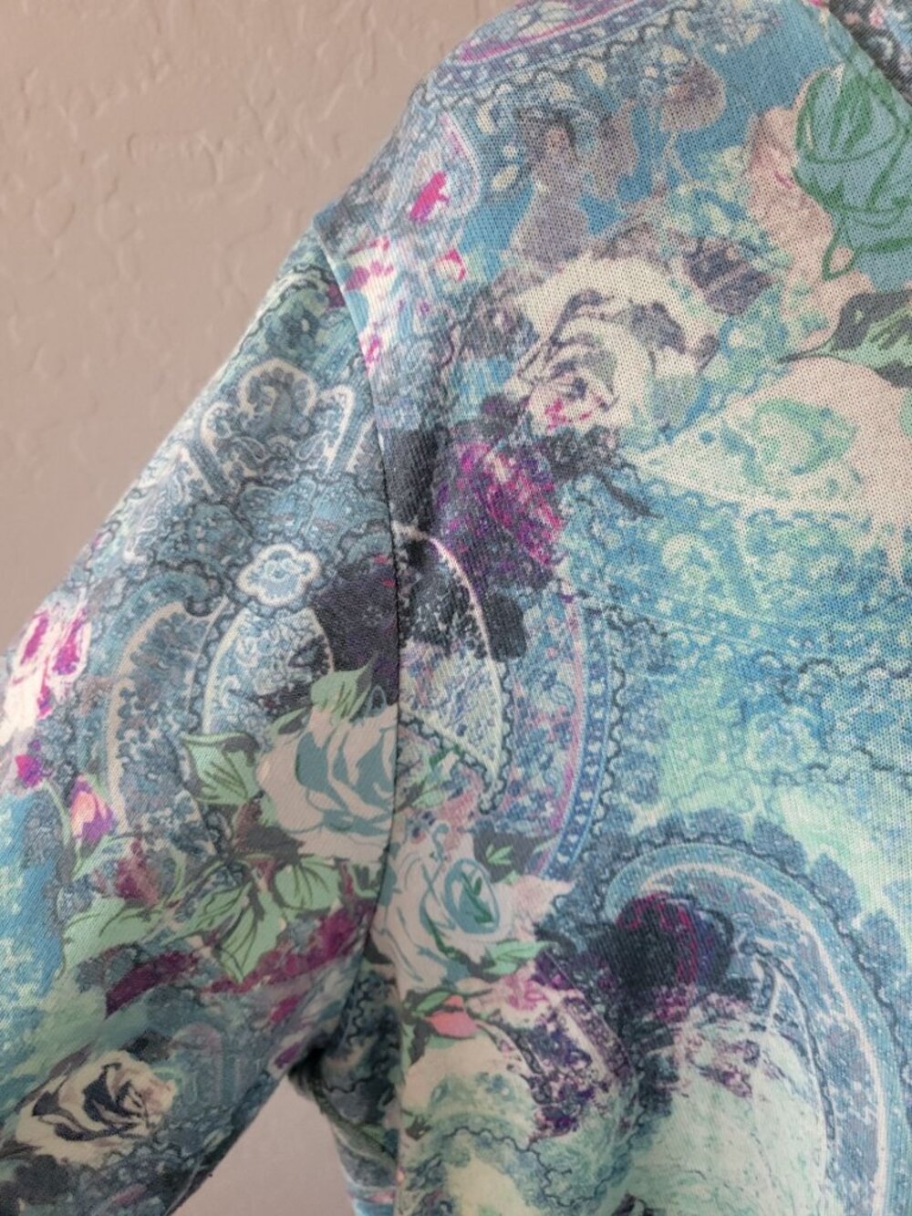 Soft Surroundings tunic top featuring a blue floral paisley print and a V-neck - Picture 4 of 11